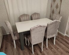 Qonaq otağı üçün, Yeni, Açılan, Dördbucaq masa, 6 stul
