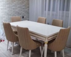 Qonaq otağı üçün, Yeni, Açılan, Dördbucaq masa, 6 stul