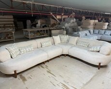 Krem böyük künc divan modeli açılan modül